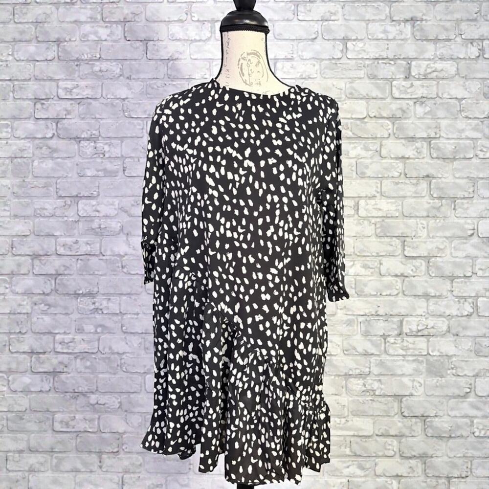 Hayden Polka Dot Black & White Drop Waist Dress  Size Small NWT